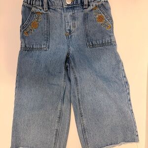 Little Co Kids Denim Jeans with Floral Embroidery